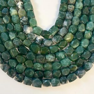 Moss Agate (8-12)mm Faceted Nugget Gemstone Beads -15.5 inch strand