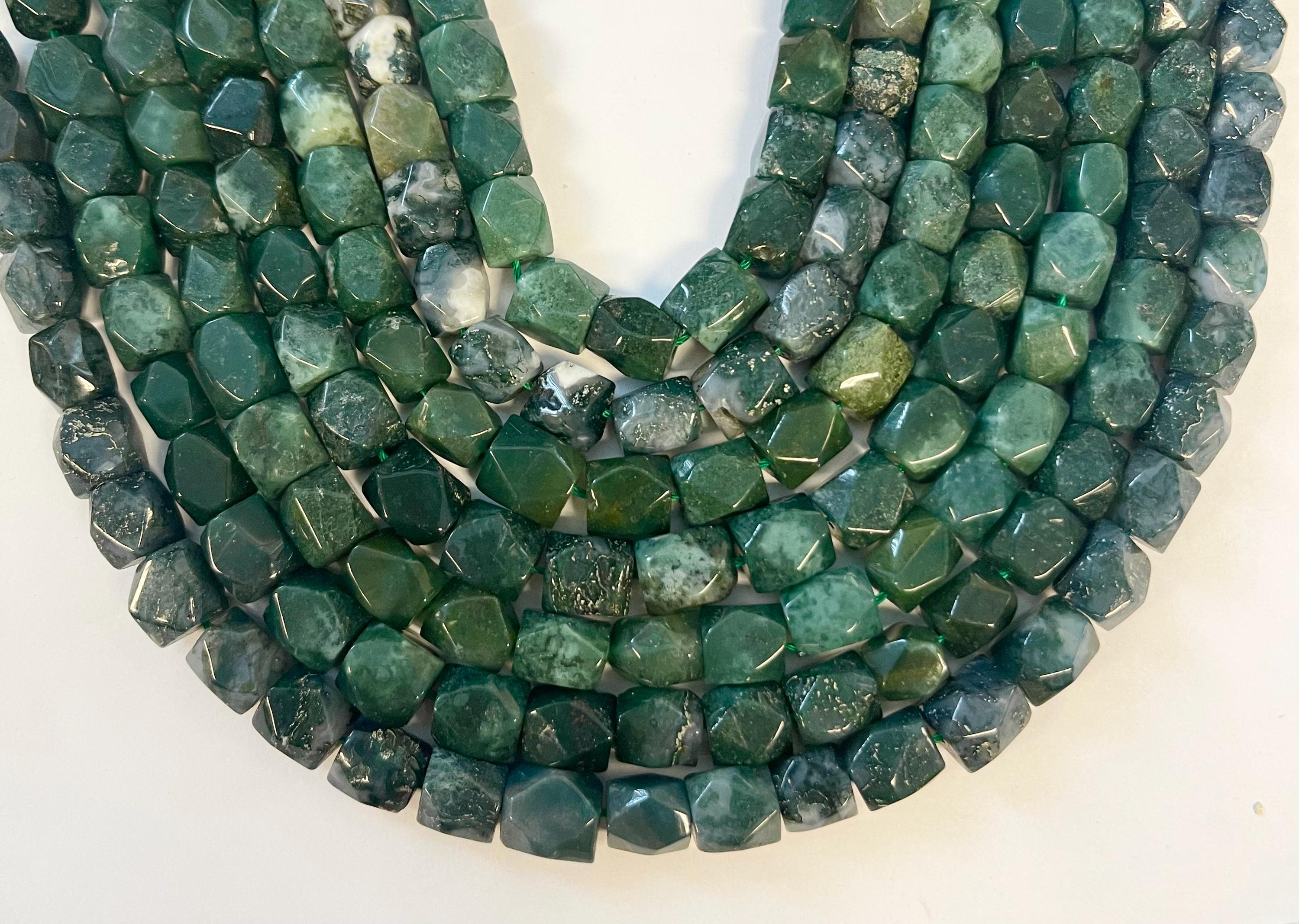 Moss Agate (8-12)mm Faceted Nugget Gemstone Beads -15.5 Inch Strand