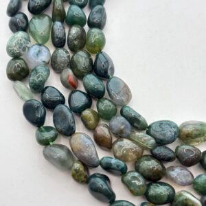 Freeform nugget Moss Agate gemstone beads. Full 15" strand of 8-10mm beads, approx. 39-41 per strand.