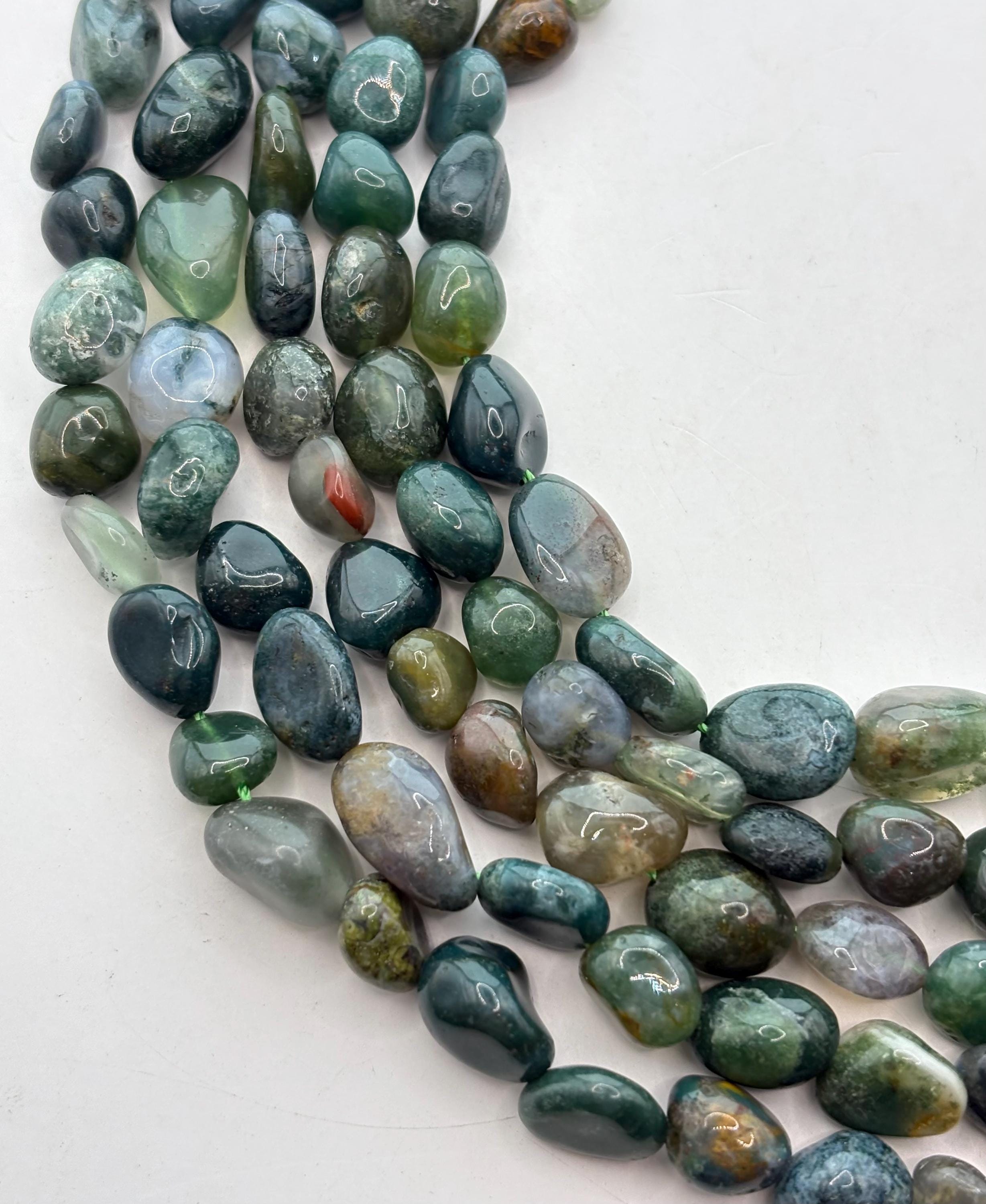 Freeform Nugget Moss Agate Gemstone Beads. Full 15" Strand Of 8-10mm Beads, Approx. 39-41 Per Strand.