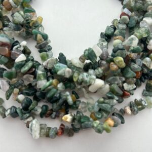 Moss Agate gemstone chip beads. 36" strand of green and white gemstone chips.