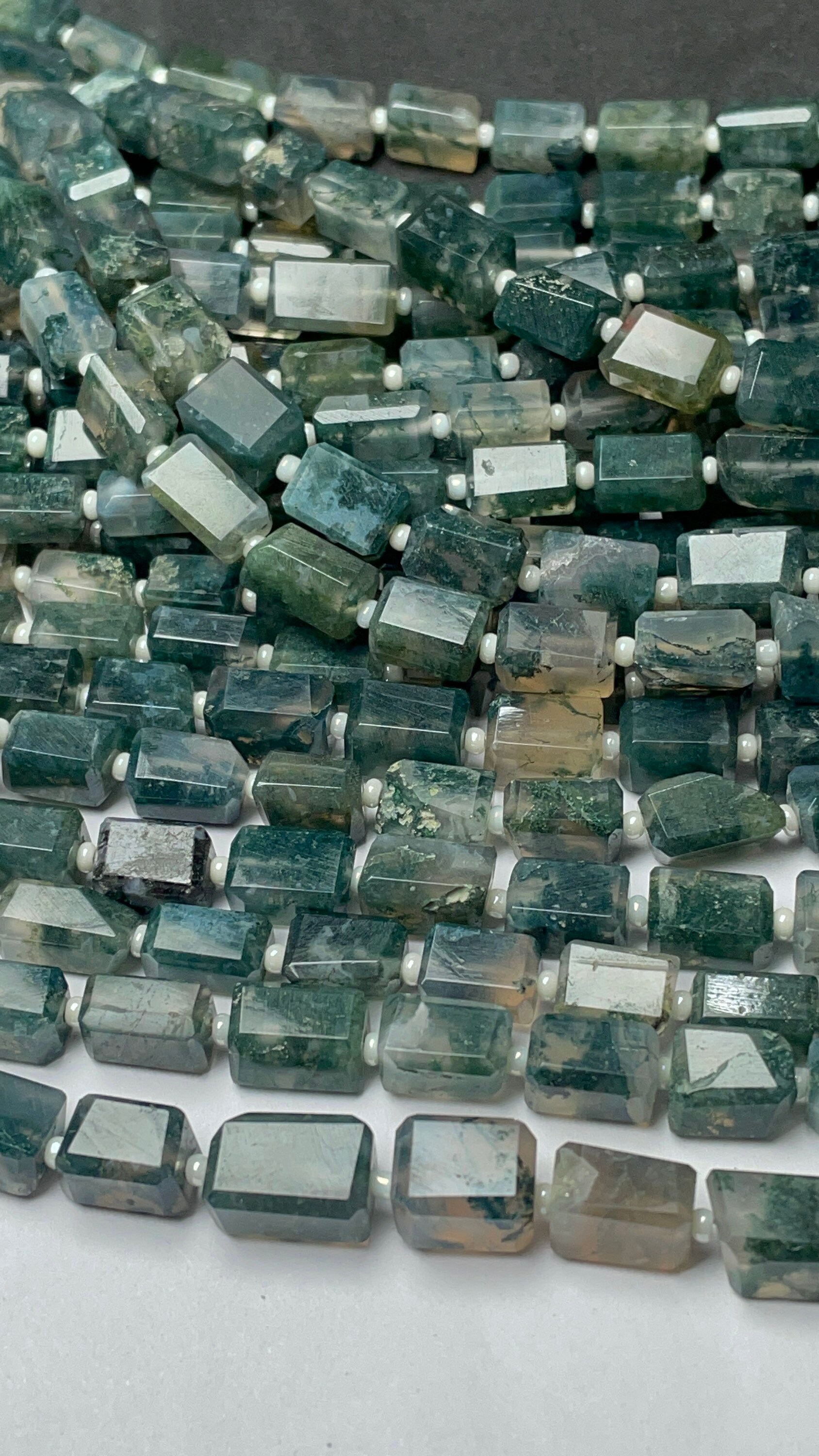 Natural Moss Agate Laser Cut Nuggets Gemstone Beads, 5/10 Mm Approx Faceted Moss Agate Beads, 13 Inch Semi Precious Stone For Making Jewelry