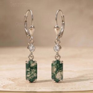 925 Sterling Silver Moss Agate Earring For Women Halo Desginer Minimalist Jewlery Hexagon Gemstone Agate Earring WEdding Gift For Her 925 Sterling Silver Moss Agate Earring For Women Halo Desginer Minimalist Jewlery Hexagon Gemstone Agate Earring WEdding Gift For Her