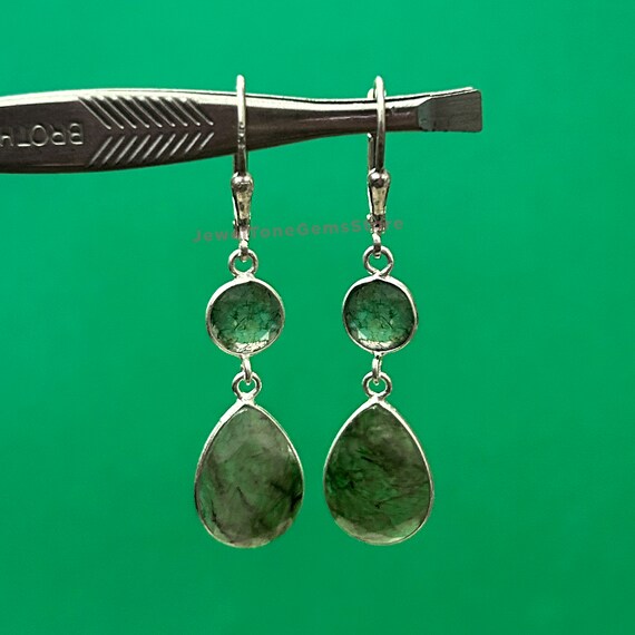 Moss Agate Earrings: 925 Sterling Silver Cushion Cut Dangle Earrings