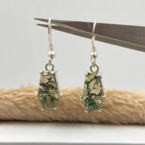 Moss Agate Coffin Earrings: Handmade 925 Sterling Silver Dangle Jewelry Moss Agate Coffin Earrings: Handmade 925 Sterling Silver Dangle Jewelry
