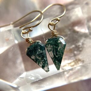 Dainty Moss Agate Earrings: Gold Filled or Sterling Silver Green Crystal Dangle Earrings Dainty Moss Agate Earrings: Gold Filled or Sterling Silver Green Crystal Dangle Earrings