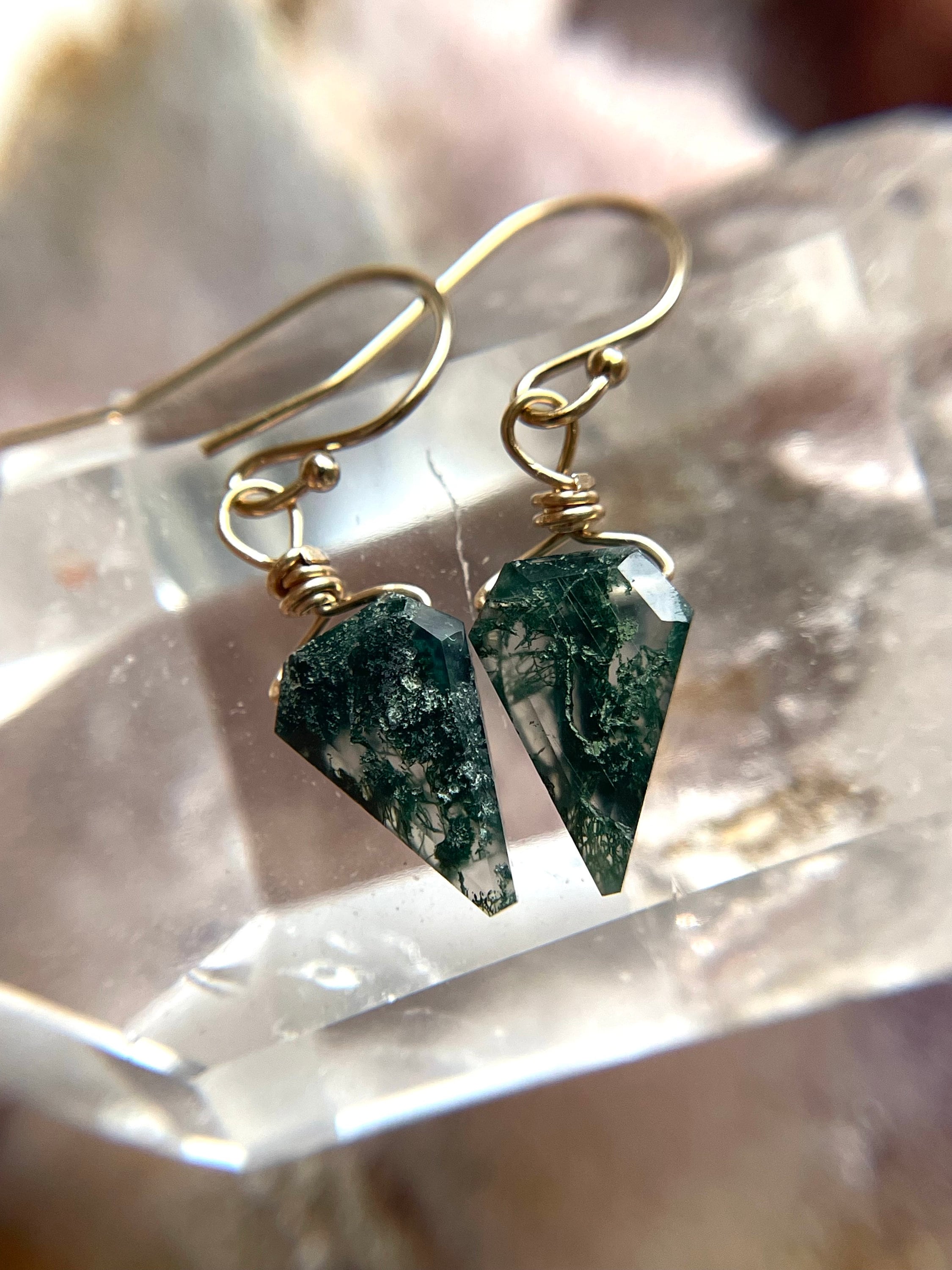 Dainty Moss Agate Earrings: Gold Filled Or Sterling Silver Green Crystal Dangle Earrings