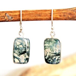 Moss Agate Dangle Earrings: Nature Stone Jewelry Moss Agate Dangle Earrings: Nature Stone Jewelry