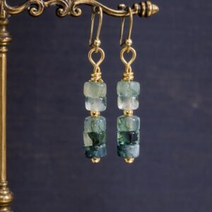 Moss Agate Danlge Earrings, Gemstone Jewelry Gold Filled, Dainty Green Gemstone Drop Earrings, Crystal Gift For Her