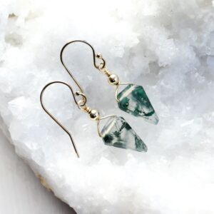 Moss agate earrings gold, spike earrings, pointy earrings, moss agate jewelry, virgo stone for heart chakra abundance, natural gemstone gift Moss agate earrings gold, spike earrings, pointy earrings, moss agate jewelry, virgo stone for heart chakra abundance, natural gemstone gift