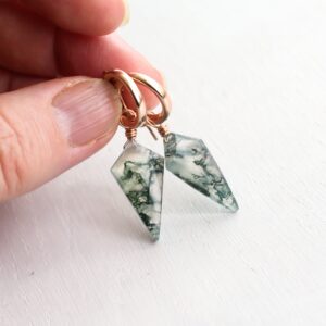 Moss agate earrings gold, spike earrings, rose gold hoop earrings, moss agate jewelry, virgo stone for heart chakra abundance, real gemstone Moss agate earrings gold, spike earrings, rose gold hoop earrings, moss agate jewelry, virgo stone for heart chakra abundance, real gemstone