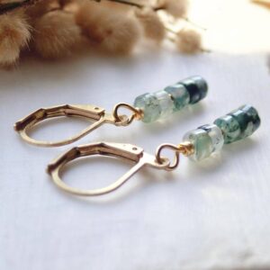 Moss Agate Earrings, Moss Agate Jewelry, gemstone Drop Earrings Gold, Dainty Gemstone Dangle, Green Crystal Earrings, Gift For Her