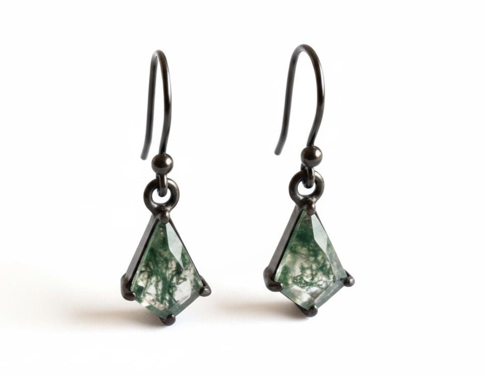 Moss Agate Kite Earrings: 925 Sterling Silver Dangle Earrings