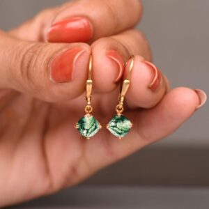 Moss Agate Leverback Earrings – Cushion Cut Sterling Silver, Green Agate Moss Agate Leverback Earrings – Cushion Cut Sterling Silver, Green Agate