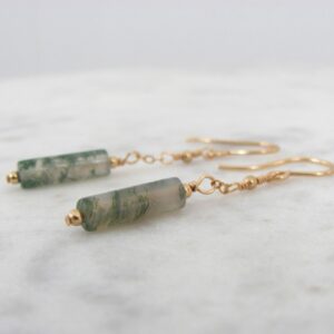 Moss Agate Earrings - Minimal Dangle Earrings in Gold Filled and Sterling Silver - Best Friend Gift