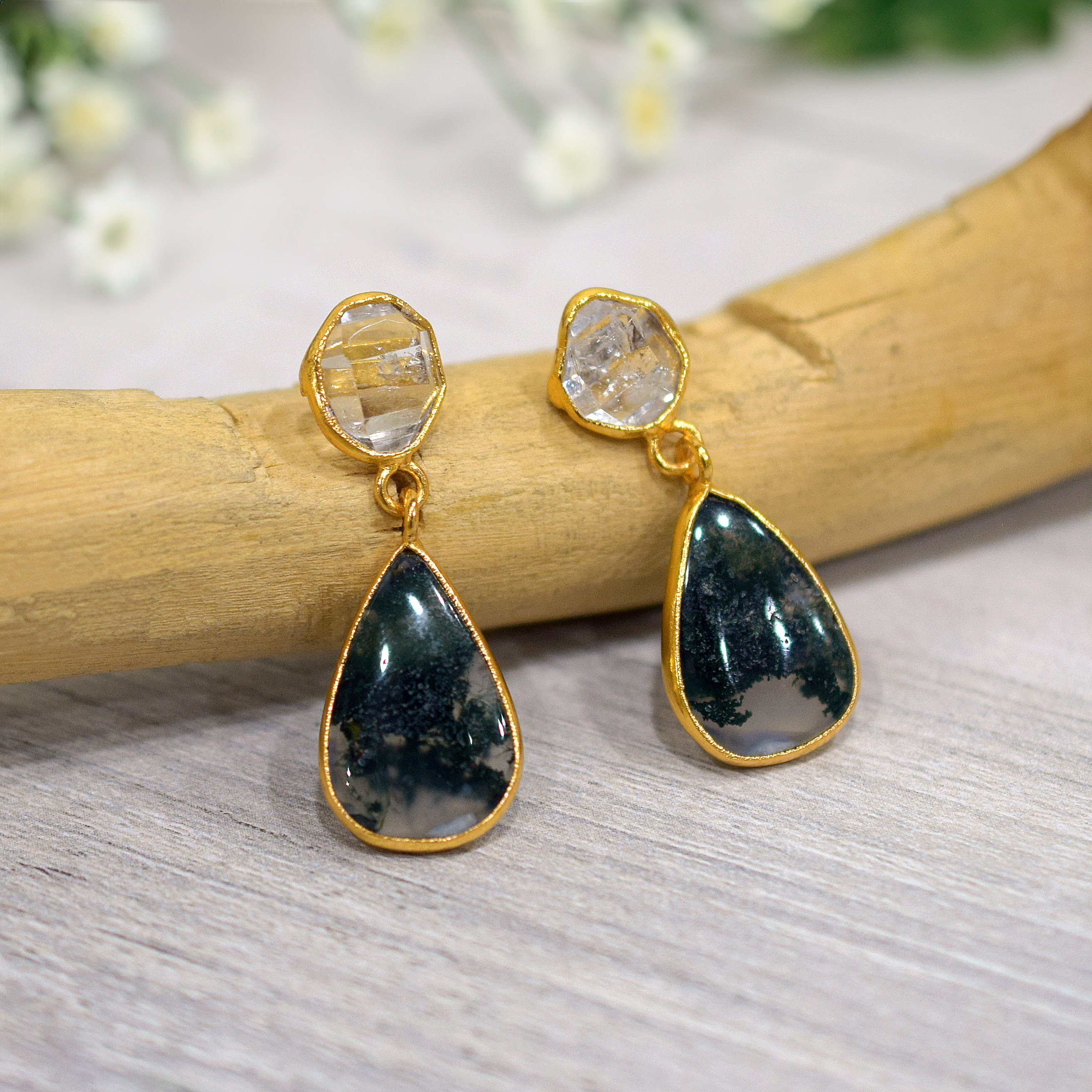 Natural Moss Agate & Crystal Earrings Gemstone Earrings Drop Earrings Gift Jewelry Vintage Earrings Love Earrings Tiny Earrings Natural Moss Agate & Crystal Earrings Gemstone Earrings Drop Earrings Gift Jewelry Vintage Earrings Love Earrings Tiny Earrings