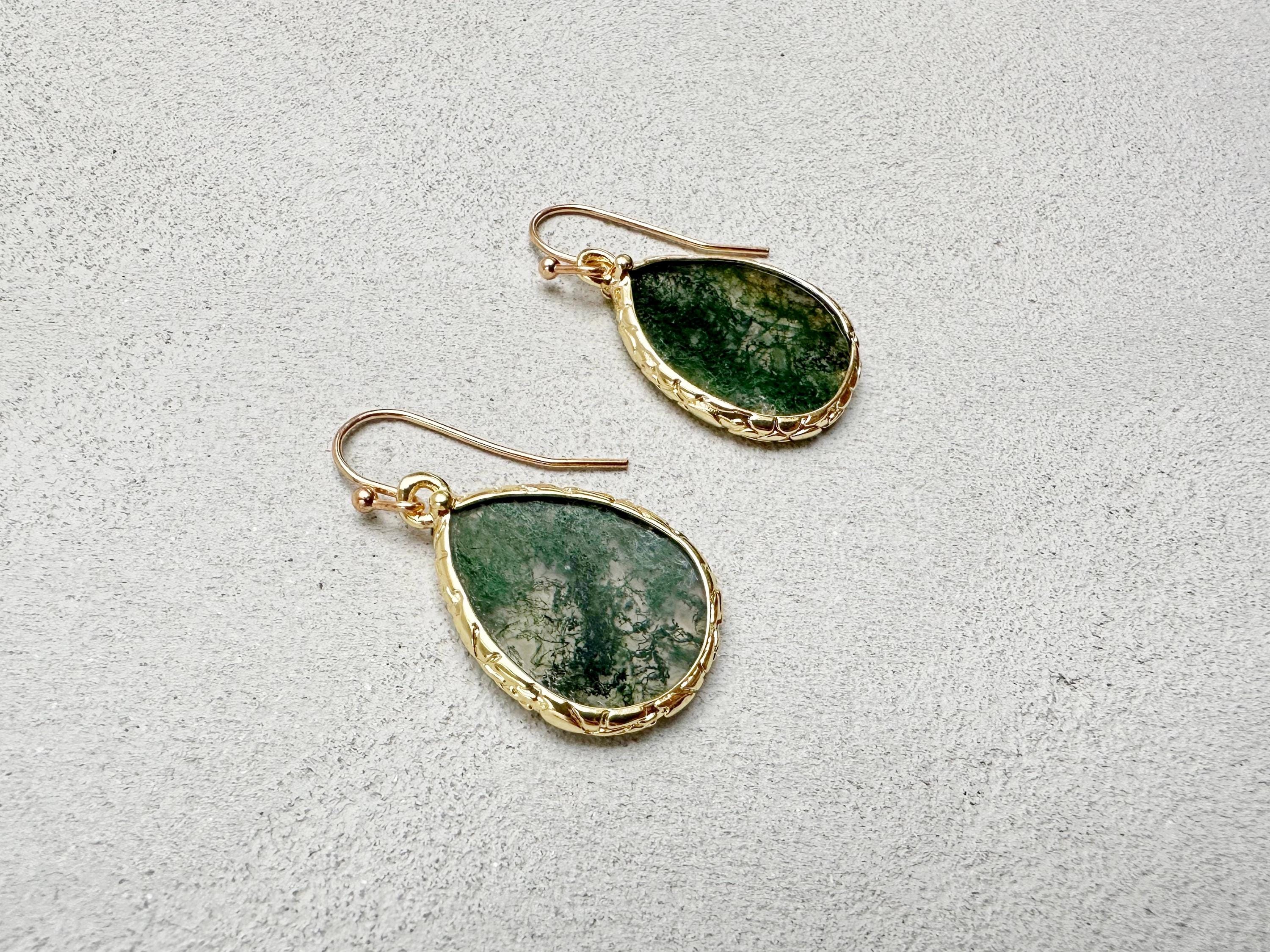 Natural Moss Agate Drop Earrings Gold Plated Delicate Teardrop Gemstone Jewelry Handmade Birthstone Gift Natural Moss Agate Drop Earrings Gold Plated Delicate Teardrop Gemstone Jewelry Handmade Birthstone Gift