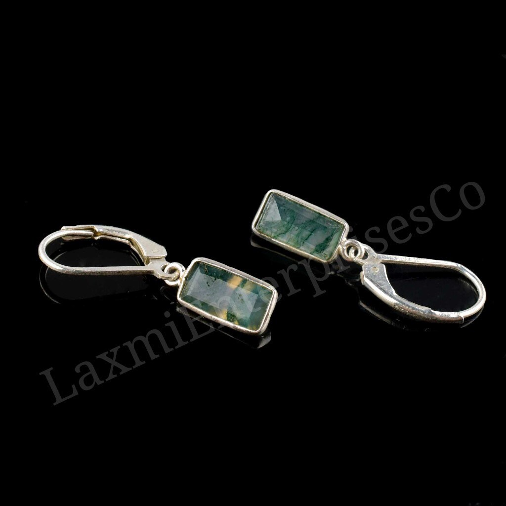 Natural Moss Agate Earrings • Sterling Silver Dangle • Handmade Gemstone Jewelry • Artisan Earrings • Unique Gift For Her