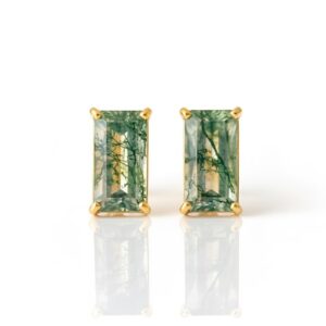 Natural Moss Agate Stud Earrings: 925 Sterling Silver Baguette Studs - Boho Nature Jewelry Natural Moss Agate Stud Earrings: 925 Sterling Silver Baguette Studs - Boho Nature Jewelry
