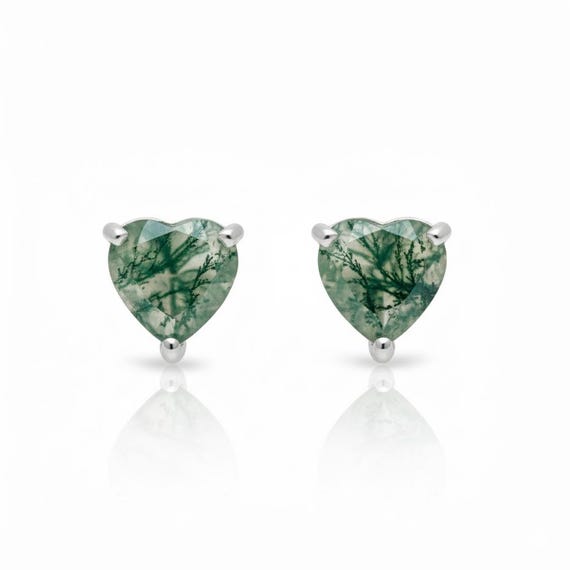 Natural Moss Agate Studs: 925 Sterling Silver, Nature Earrings, Gift For Her