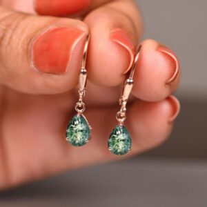 Pear Moss Agate Leverback Earrings, Sterling Silver, Bridal Jewelry Pear Moss Agate Leverback Earrings, Sterling Silver, Bridal Jewelry