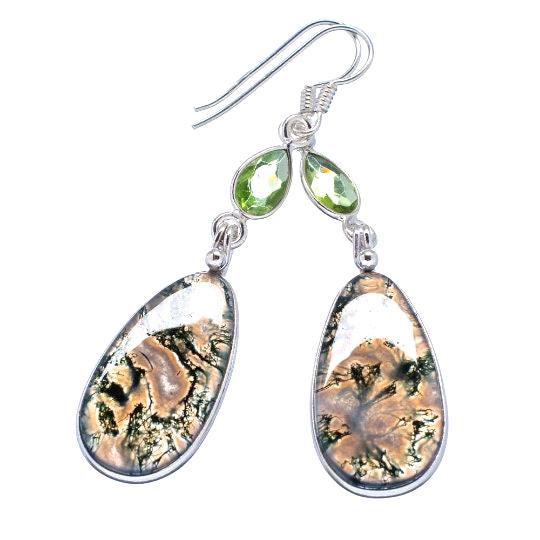 Sale, Very Beautiful Large Moss Agate Earrings, One Of A Kind, Abstract Design