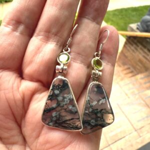 Sale, Very Beautiful Large Moss Agate Earrings, One Of A Kind, Abstract Design