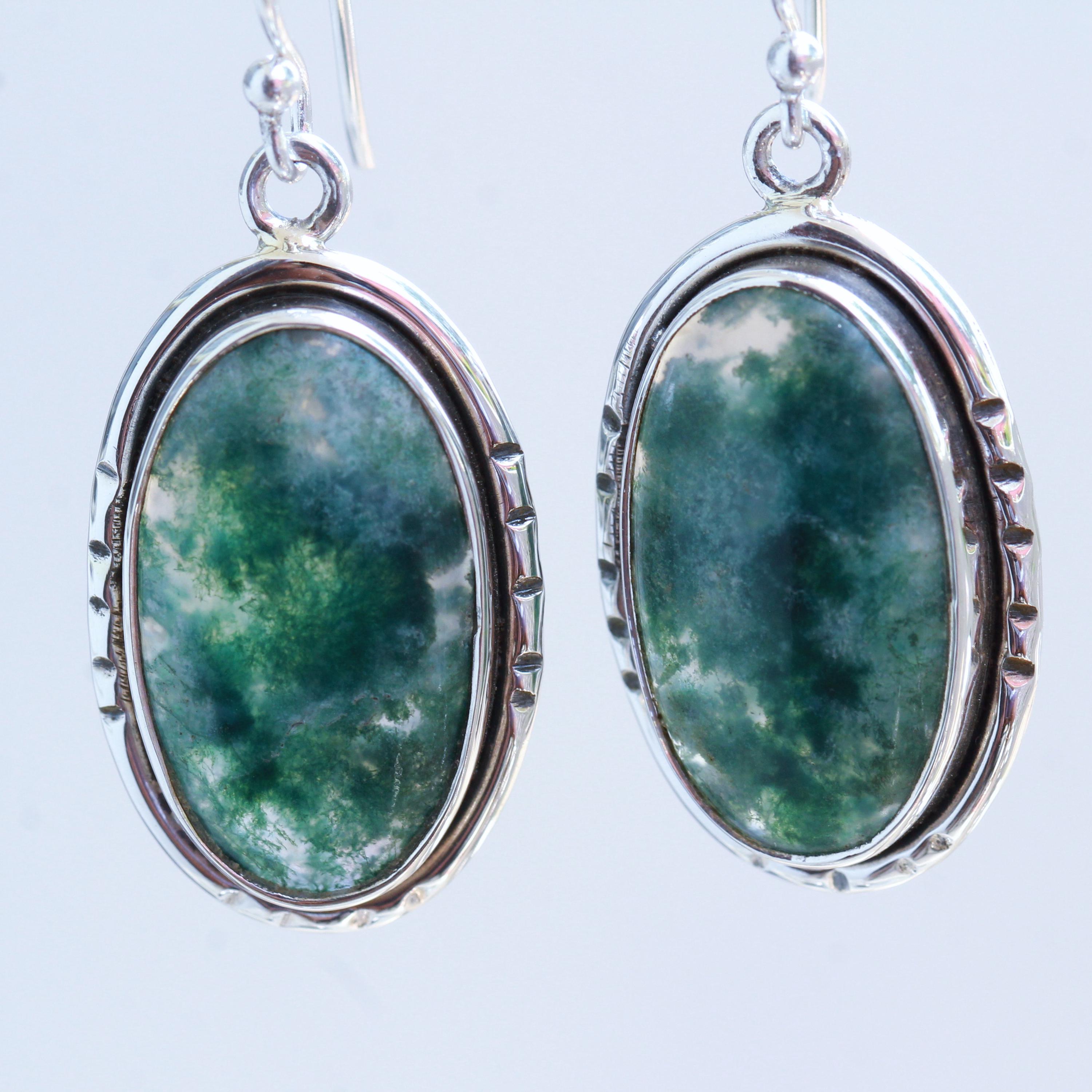 Moss Agate Sterling Silver Earrings: Handmade Green Gemstone Jewelry