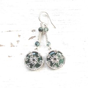 Moss Agate Sterling Silver Spiral Earrings: Whimsigoth Handmade Jewelry Moss Agate Sterling Silver Spiral Earrings: Whimsigoth Handmade Jewelry