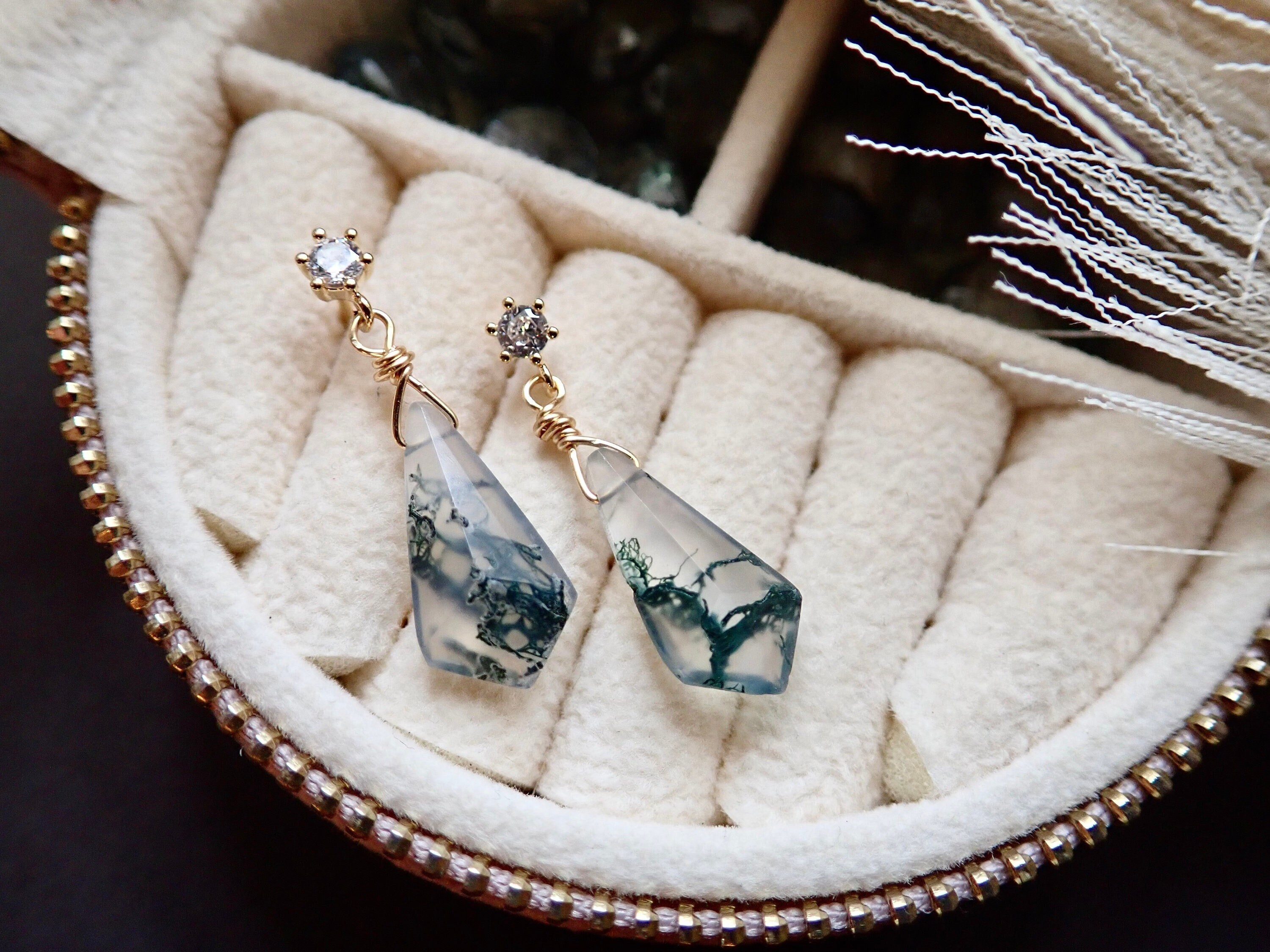 Moss Agate Stud Earrings, Crystal Dangle Earrings, Gold Fill Crystal Earrings, Moss Agate Jewelry, Kite Shape Gemstone, Minimalist Gift For Her Moss Agate Stud Earrings, Crystal Dangle Earrings, Gold Fill Crystal Earrings, Moss Agate Jewelry, Kite Shape Gemstone, Minimalist Gift For Her
