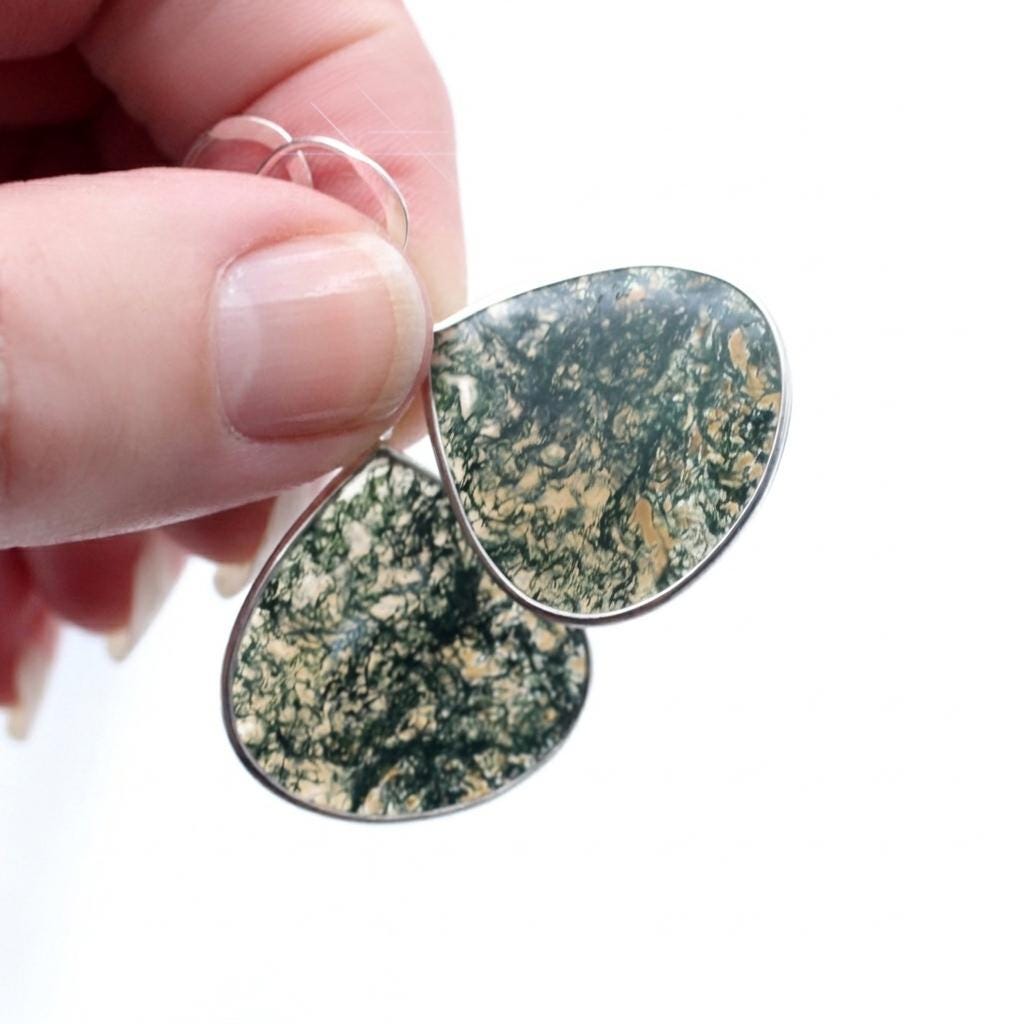 The Forest For The Trees - Beautiful Moss Agate Sterling Silver Earrings The Forest For The Trees - Beautiful Moss Agate Sterling Silver Earrings