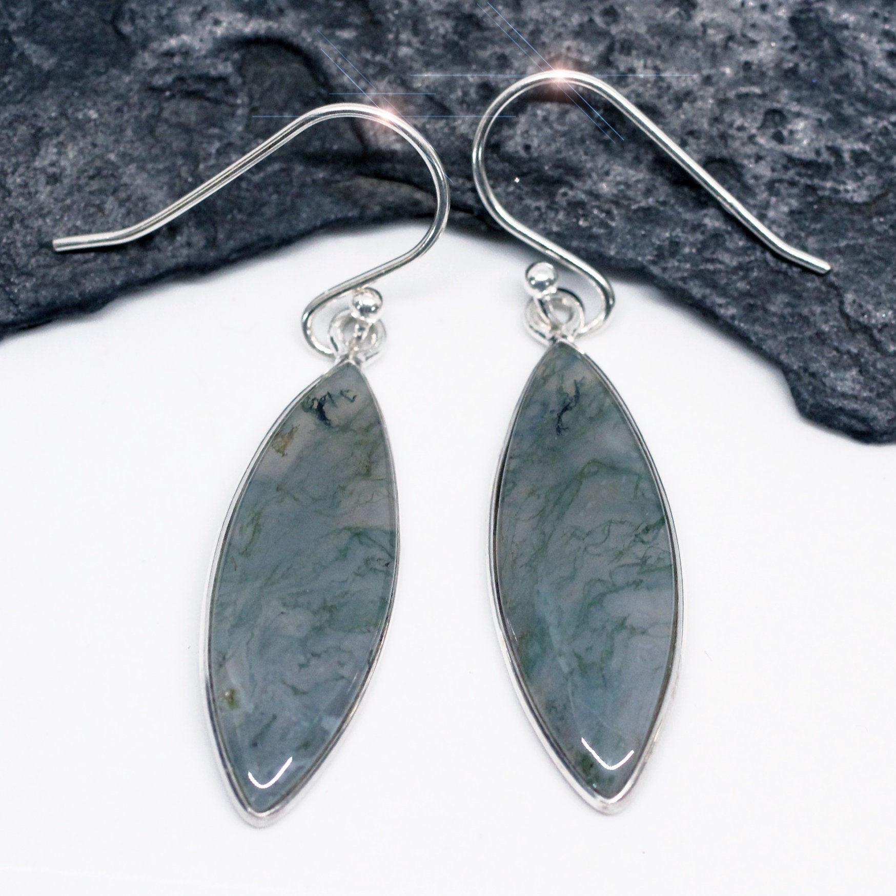 The Forest For The Trees - Beautiful Moss Agate Sterling Silver Earrings