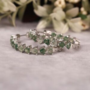 Trilliant Moss Agate Hoop Earring, Green Earrings, Gift for her, Bridal Earing, Circle earrings Trilliant Moss Agate Hoop Earring, Green Earrings, Gift for her, Bridal Earing, Circle earrings