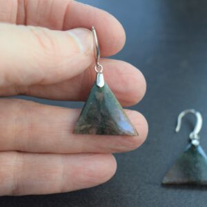 Moss Agate Trillion Drop Earrings - Natural Semi Precious Stone - Sterling Silver Moss Agate Trillion Drop Earrings - Natural Semi Precious Stone - Sterling Silver