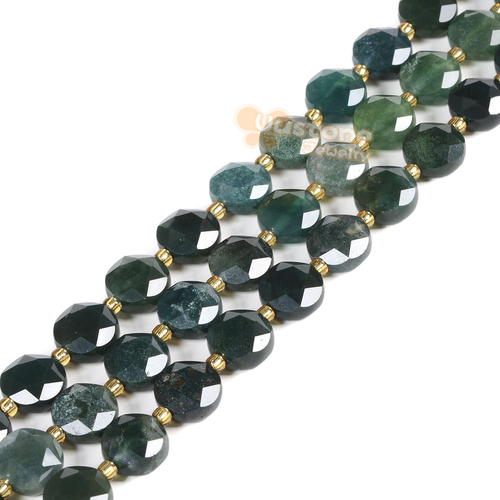 10mm Moss Agate Faceted Coin Disc Star Of David Jewish Diy Jewelry Making Loose Beads 15"