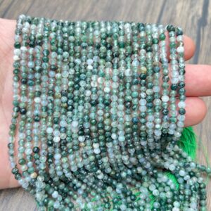 2mm/3mm/4mm Moss Agate Faceted Beads,Natural Faceted Crystal Beads,Cut Round Crystal Beads,Small Size Gemstone Beads,For Jewelry Making Bead