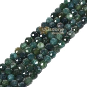 3.7mm To 4.7mm Faceted Moss Agate Round Sphere Loose Beads Diy Jewelry Making Strand 15.5-16"