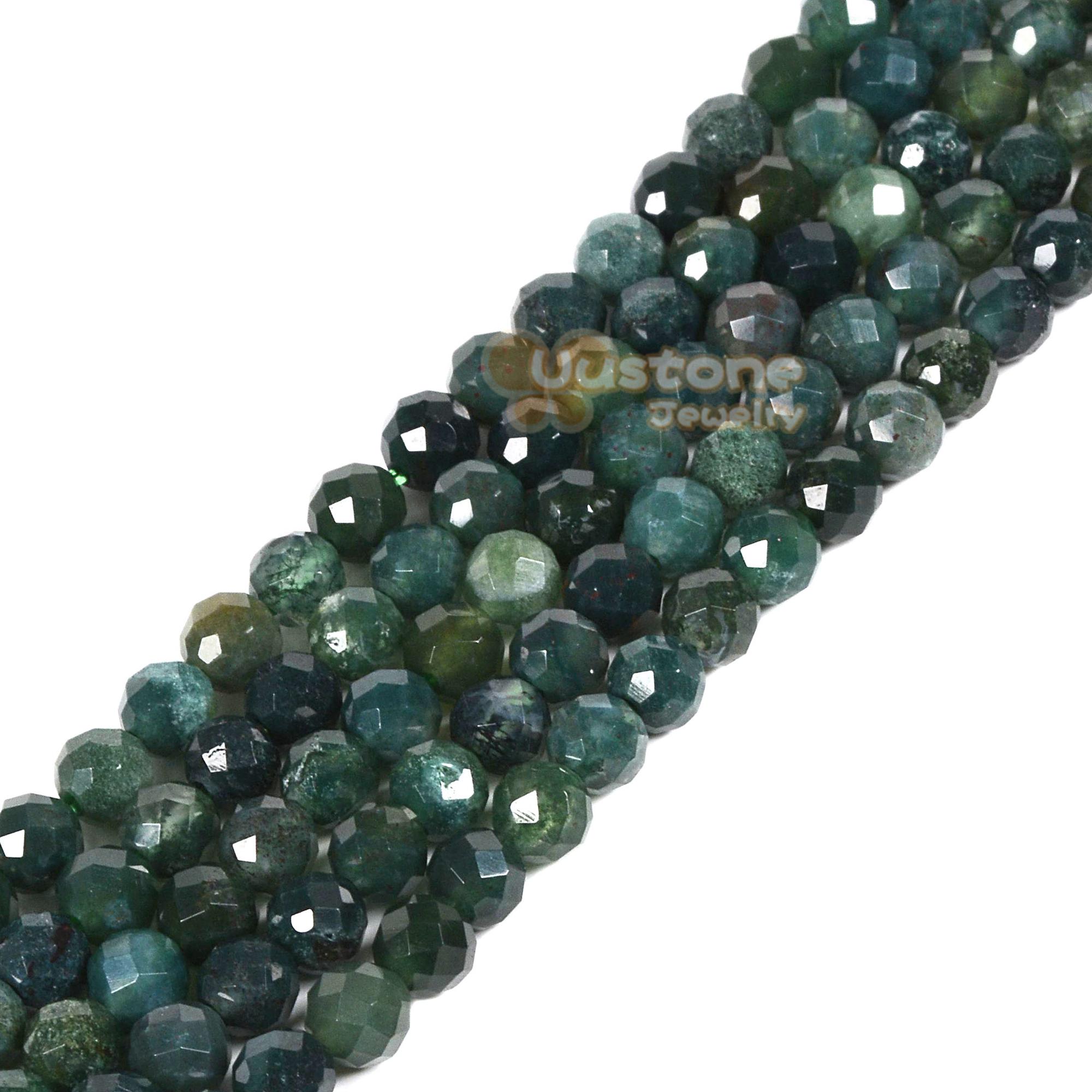 3.7mm To 4.7mm Faceted Moss Agate Round Sphere  Loose Beads Diy Jewelry Making Strand 15.5-16"