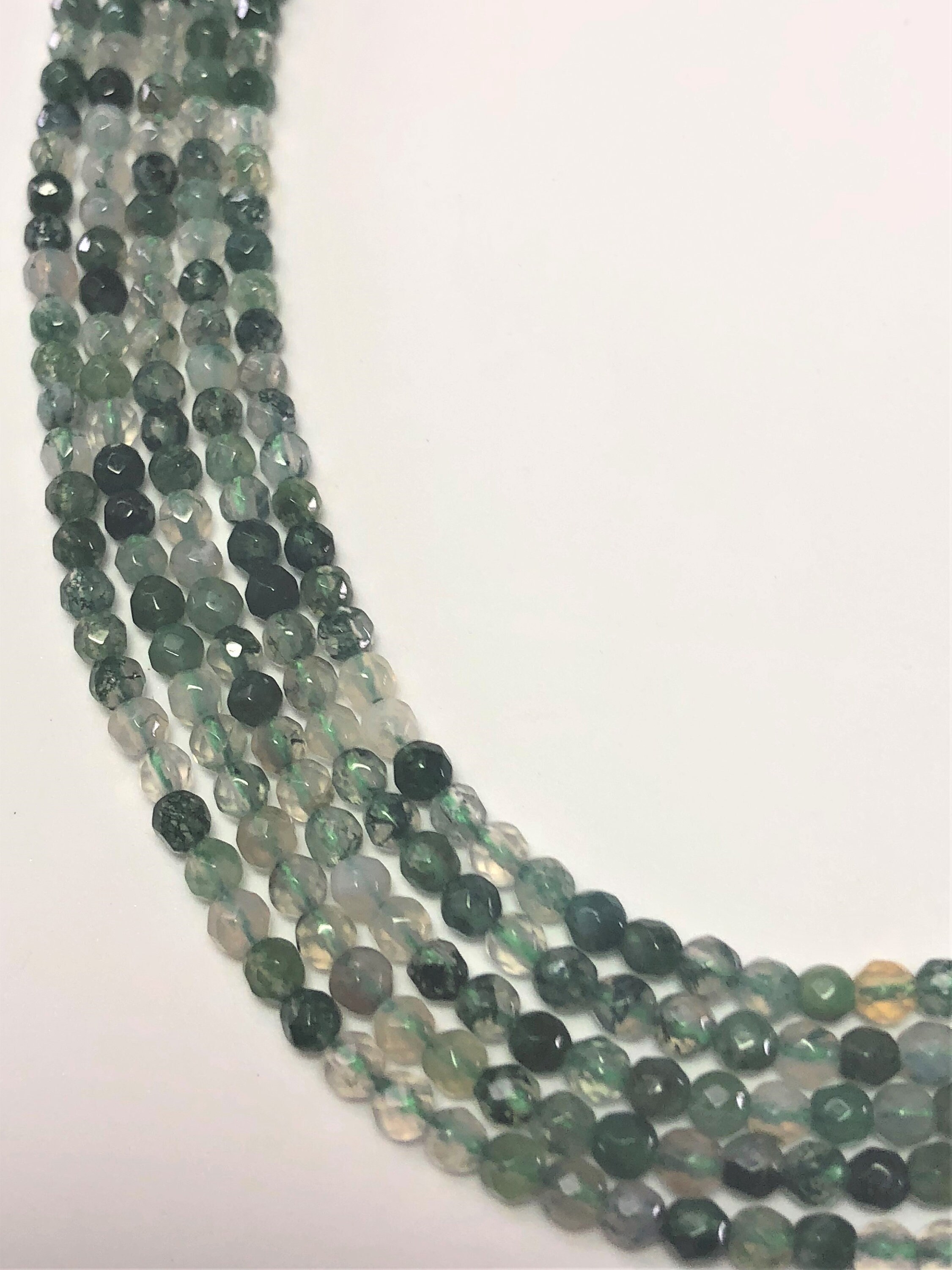 3mm Faceted Round Moss Agate Gemstone Beads. Full 15" Strand High Quality A/aa Grade Beads, About 125 Per Strand. Beautiful Mix Of Greens.