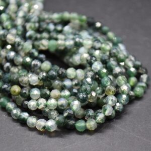 4mm Moss Agate Gemstone FACETED Round Beads - 15" Strand | Semi-precious Gemstones For Jewellery Making