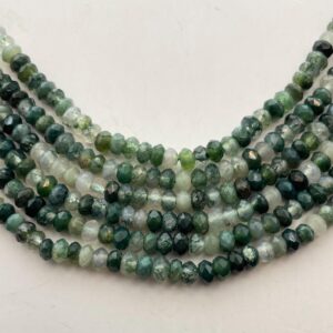 4mm Faceted Rondelle Moss Agate Gemstone Beads. 15” Strand Of Rondelle Beads, Approx. 156 Per Strand.