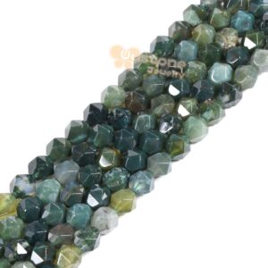 6mm Moss Agate Gemstone Triangle Faceted Round Loose Beads Strand 15.5" Diy Jewelry Making