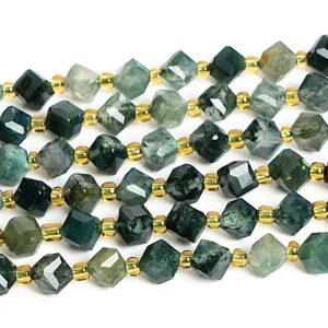 6MM Green Moss Agate Beads Grade AA Genuine Natural Gemstone Faceted Cube Loose Beads 15"/7.5" Bulk Lot Options (126561)