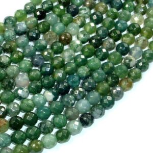 Moss Agate 6mm Faceted Round Beads, 15 Inch, Approx. 62 Beads, Hole 1mm (323025004)