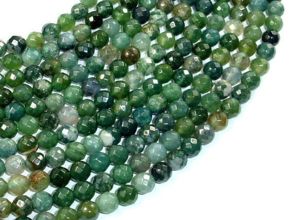 Moss Agate 6mm Faceted Round Beads, 15 Inch, Approx. 62 Beads, Hole 1mm (323025004) Moss Agate 6mm Faceted Round Beads, 15 Inch, Approx. 62 Beads, Hole 1mm (323025004)