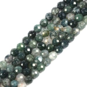 6mm Faceted Moss Agate Round Ball Loose Beads Diy Jewelry Making Beads Strand 15.5-16"