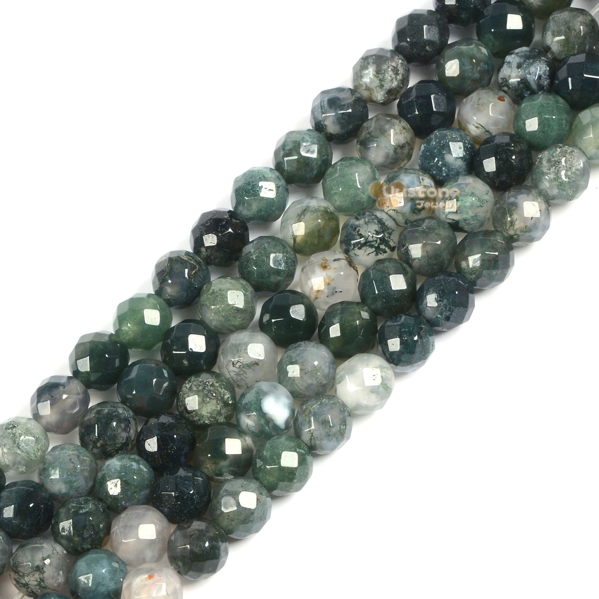 6mm Faceted Moss Agate Round Ball Loose Beads Diy Jewelry Making Beads Strand 15.5-16"