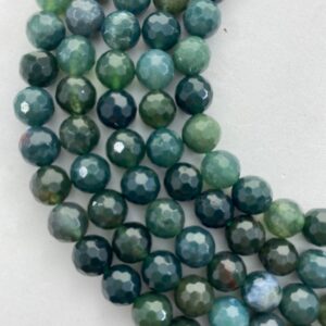 8mm Faceted Moss Agate Gemstone Beads. 15” Strand Of Faceted Beads, About 48 Per Strand. Green Dendritic Gems.