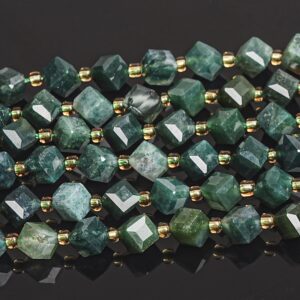8MM Green Moss Agate Beads Grade AAA Genuine Natural Gemstone Faceted Cube Loose Beads 15"/7.5" Bulk Lot Options (126570)