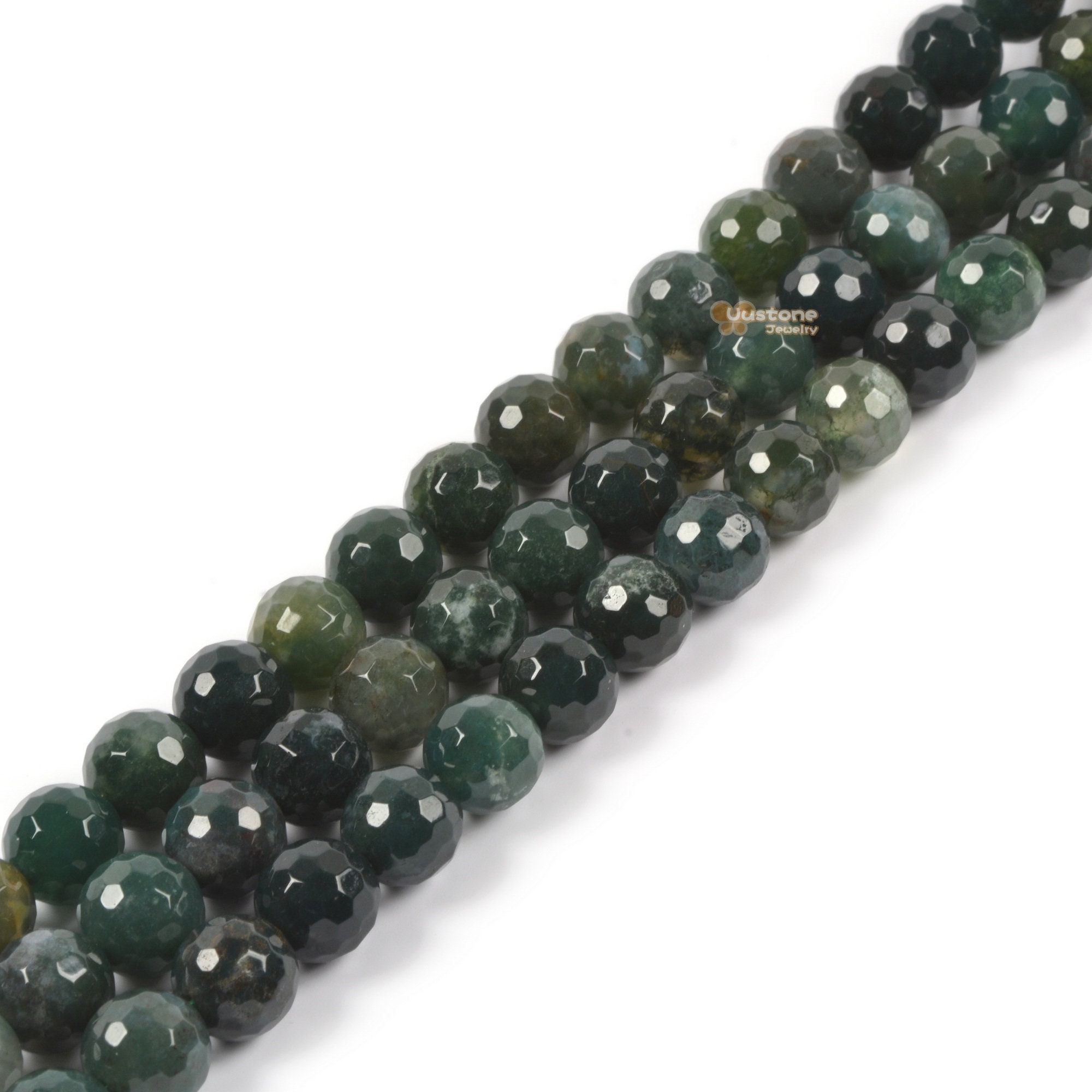 8mm Faceted Moss Agate Round Ball Loose Beads Gemstone Bead Jewelry Making Handmade Strand